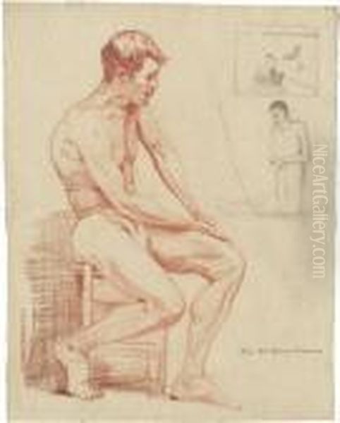 Studienblatt Mit Einem Sitzenden
 Mannlichen Akt, Einer Mannlichen Figur In Einem Boot, Die Hande 
Uberkreuzt, Und Dem Dazugehorigen Kompositionsentwurf Fur Ein Gemalde - view 1