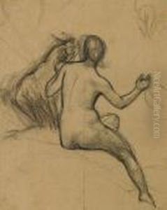 Femme Nue Assise Jouant Avec Une Chevre by Pierre-Cecile Puvis De Chavannes