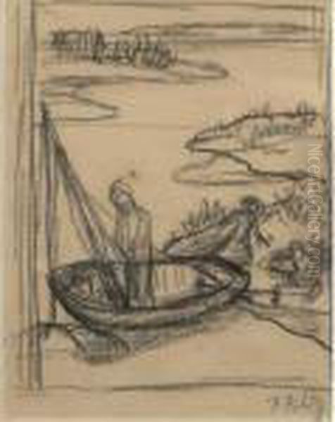 Etude Pour Le Pauvre Pecheur [, 
Study For The Poor Fisherman, Black Chalk On Paper, Monogrammed.] - view 1