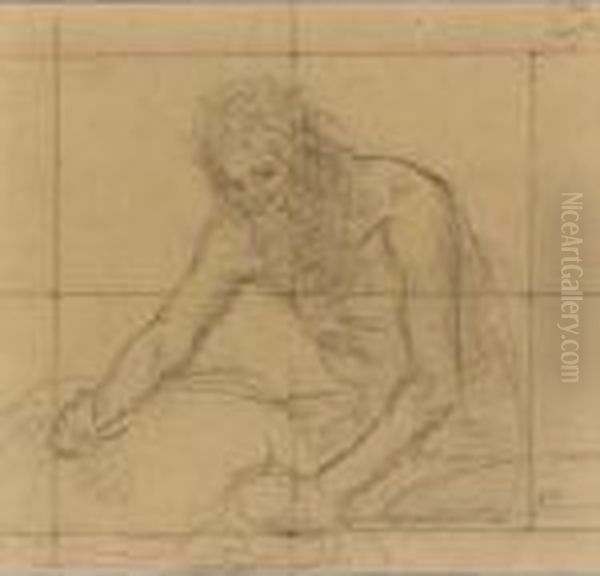 Half-length Study Of A Bearded Old Man, Stripped To The Waist And Leaning Over A Boulder - view 1