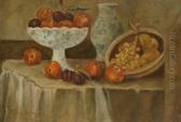 Still Life Of Fruit And Blue And White Porcelain On A Table - view 1