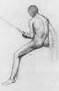 Jeune Homme Nu, Assis En Croupe, Tenant Un Baton