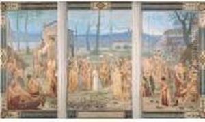 L'enfance De Sainte Genevieve, Esquisse En Triptyque