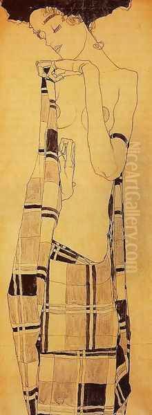Standing Girl In A Plaid Garment - view 1