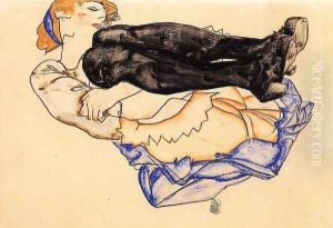 Woman With Blue Stockings by Egon Schiele