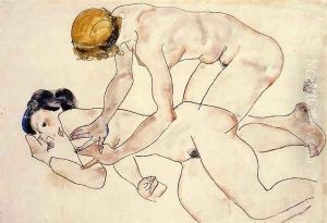 Two Female Nudes One Reclining One Kneeling Aka The Friends by Egon Schiele