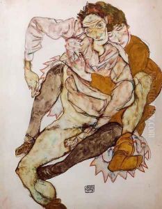 Seated Couple Aka Egon And Edith Schiele by Egon Schiele