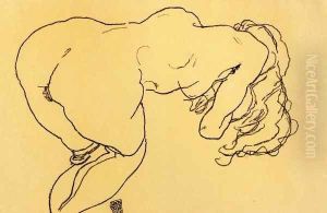 Langhaariger Akt, vornubergebeugt, Ruckenansicht by Egon Schiele