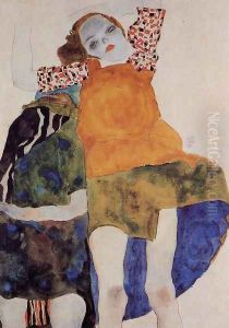 Two Seated Girls by Egon Schiele