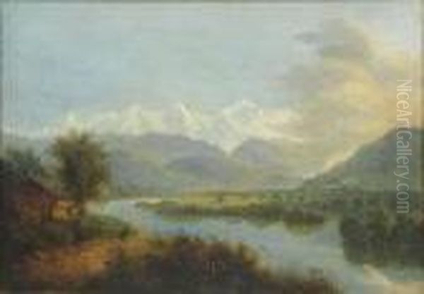 Continental River Landscape With Mountains - view 1