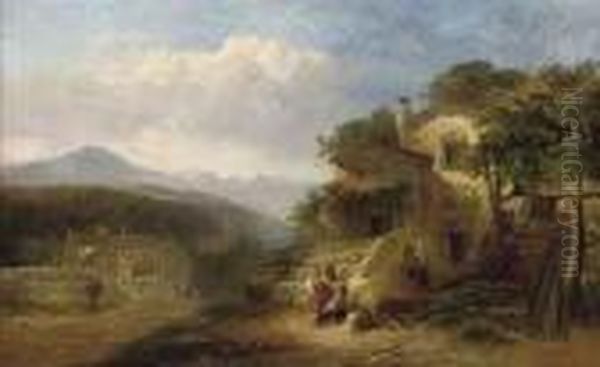 Italian Peasants In An Alpine Landscape - view 1