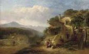 Italian Peasants In An Alpine Landscape by James Baker Pyne