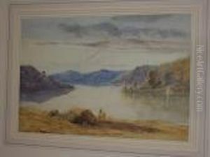 Lake Landscape With Fishermen At Thelakeside Lake Landscape With Fishermen At Thelakeside