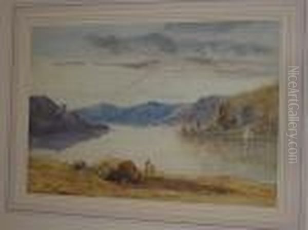 Lake Landscape With Fishermen At The Lakeside - view 1