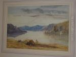 Lake Landscape With Fishermen At The Lakeside by James Baker Pyne