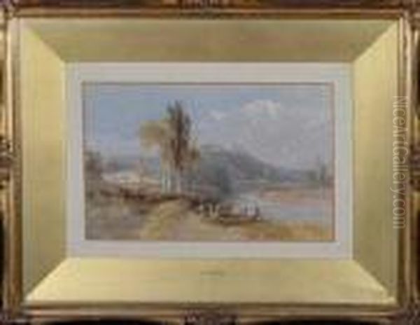 A River Landscape With Cottages In The Foreground And A Castle On Ahill In The Distance - view 1