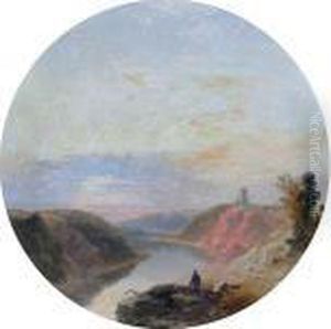 Man Before A Landscape Overlooking A River Man Before A Landscape Overlooking A River