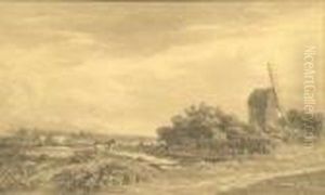 Postmill With Cattle And Sheep To The Fore by James Baker Pyne