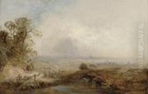 Figures On A Hillside, With London Beyond