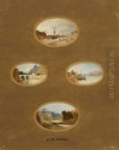Four Landscape Miniatures In One Frame by James Baker Pyne