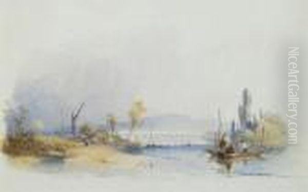 Fishermen On A Punt Setting Nets Near A Wear - view 1