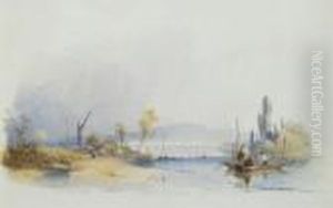 Fishermen On A Punt Setting Nets Near A Wear
