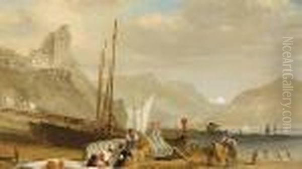 Fishermen Mending Nets In The Italian Lakes - view 1