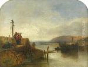 Fishermen With A Telescope Looking Out To Sea by James Baker Pyne