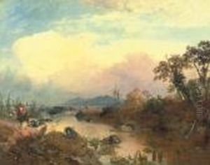 Bathing Buffalos In The Pontine Marshes by James Baker Pyne