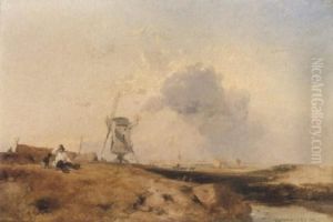 A Figure Seated Beside A Windmill, Sandwich, On The Kent Coast A Figure Seated Beside A Windmill, Sandwich, On The Kent Coast