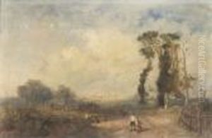 Figures Walking On A Country Lane; Loading The Haycart by James Baker Pyne
