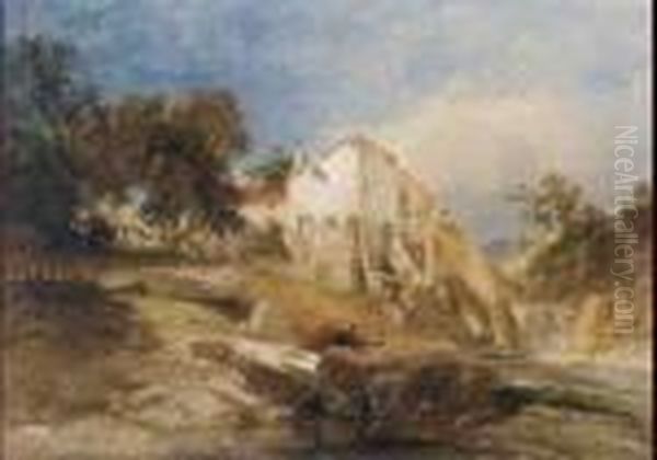 Children Fishing Beside An Old Mill - view 1