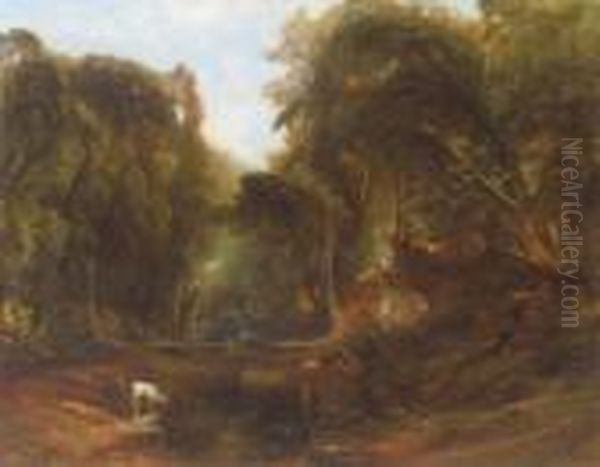 Woodland Landscape With Deer - view 1