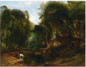 Deer Watering In A Forest Glade by James Baker Pyne