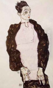 Self Portrait In Lavender And Dark Suit Standing by Egon Schiele