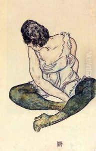 Seated Woman With Green Stockings by Egon Schiele