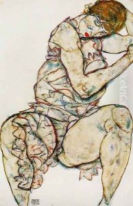 Seated Woman With Her Left Hand In Her Hair by Egon Schiele