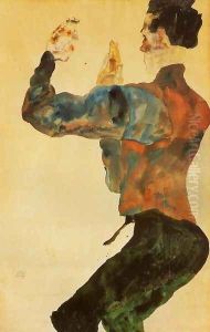 Self Portrait With Raised Arms Back View