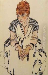 The Artists Sister In Law In A Striped Dress Seated
