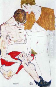 Courting couple by Egon Schiele