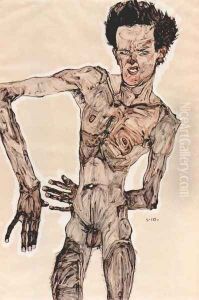 Self-portrait standing 1910 by Egon Schiele