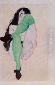 Girl with Green Stockings by Egon Schiele