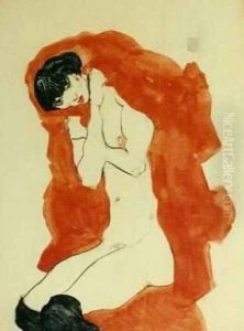 Girl with Red Blanket by Egon Schiele