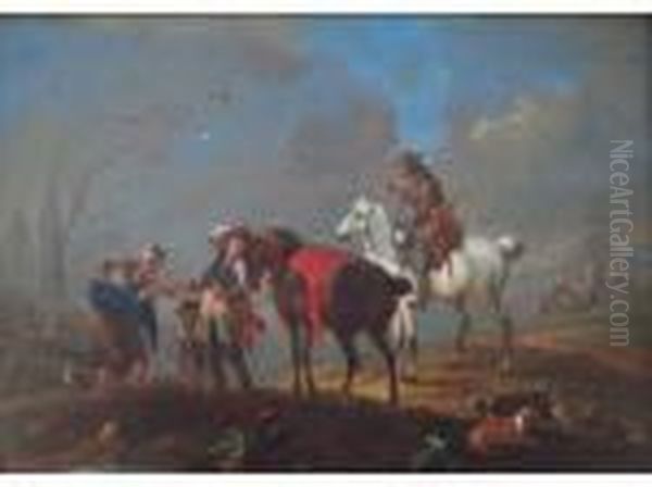 A Cavalier And A Huntsman Meeting Beggars - view 1