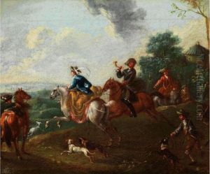 Jagdgesellschaft In Hugeligerlandschaft by August Querfurt