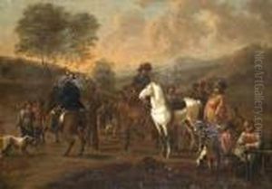 Reprise Equestre Et Halte De Cavaliers by August Querfurt