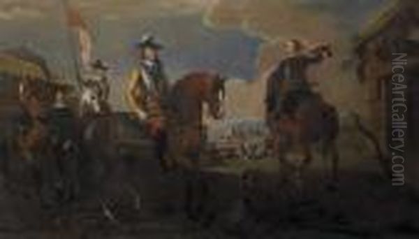 Portrait Du Comte Von Anholt Et De Deux Autres Commandants Devant La Ville De Widenbruck - view 1