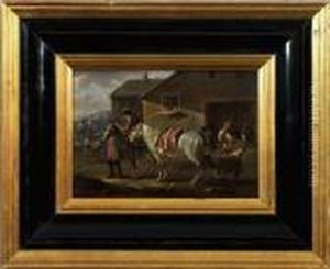 Reiter An Einerdorfschmiede Beim Beschlagen Mit Neuen Hufeisen by August Querfurt