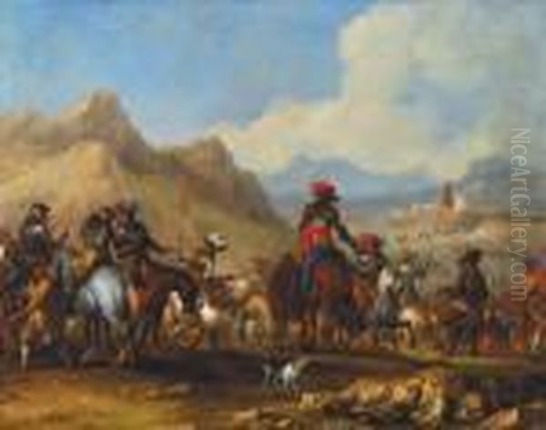 Cavalry Near A Town In The Mountains - view 1