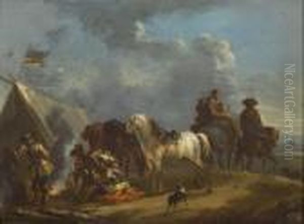 Paesaggio Con Soldati Attorno Ad Un Fuoco E Viandanti Acavallo - view 1